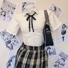 TR面料JK收腰衬衫纯欲风女白色衬衣辣妹穿搭绑带上衣校供学院风