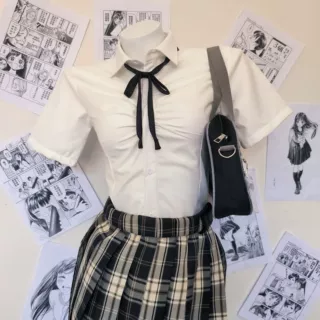 TR面料JK收腰衬衫纯欲风女白色衬衣辣妹穿搭绑带上衣校供学院风