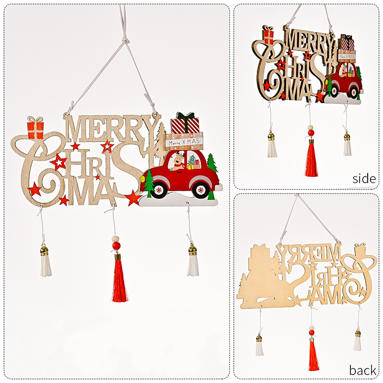 Cross-border New Christmas Decoration Wooden Hollow Tassel Letter Brand Merry Christmas Christmas Tree Ornaments display picture 1