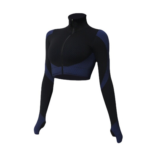 European and American quick-drying elastic threaded long-sleeved seamless yoga wear sports tops for women running fitness large size yoga jackets