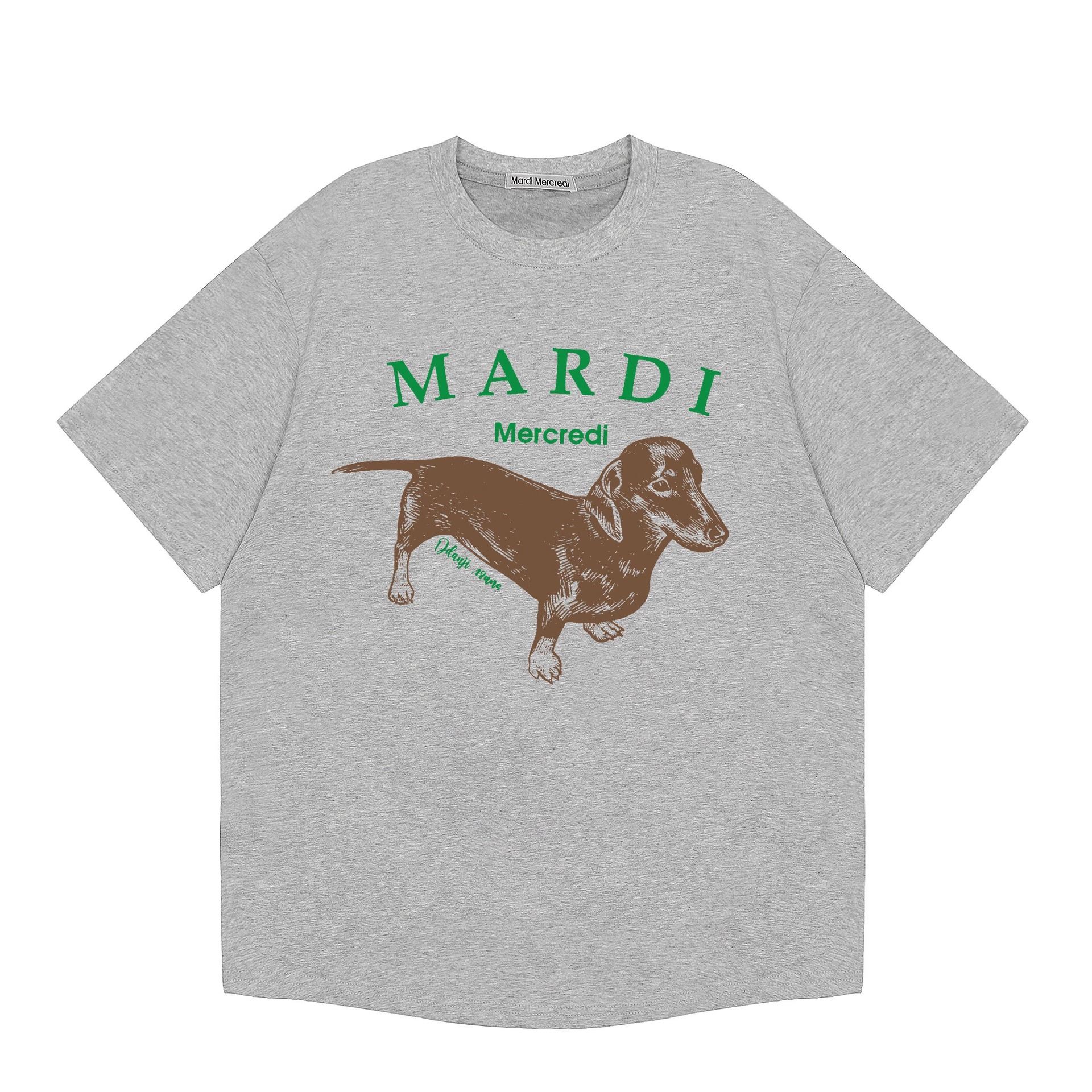 韓国マルディ Tシャツダックスフントレタープリントルーズカジュアルラウンドネック半袖 Tシャツトップ女性用