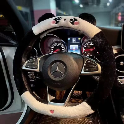 warm high-end light luxury Four — Steering wheel cover - plush-panda-with-ears-steering-wheel-d-shape-38cm