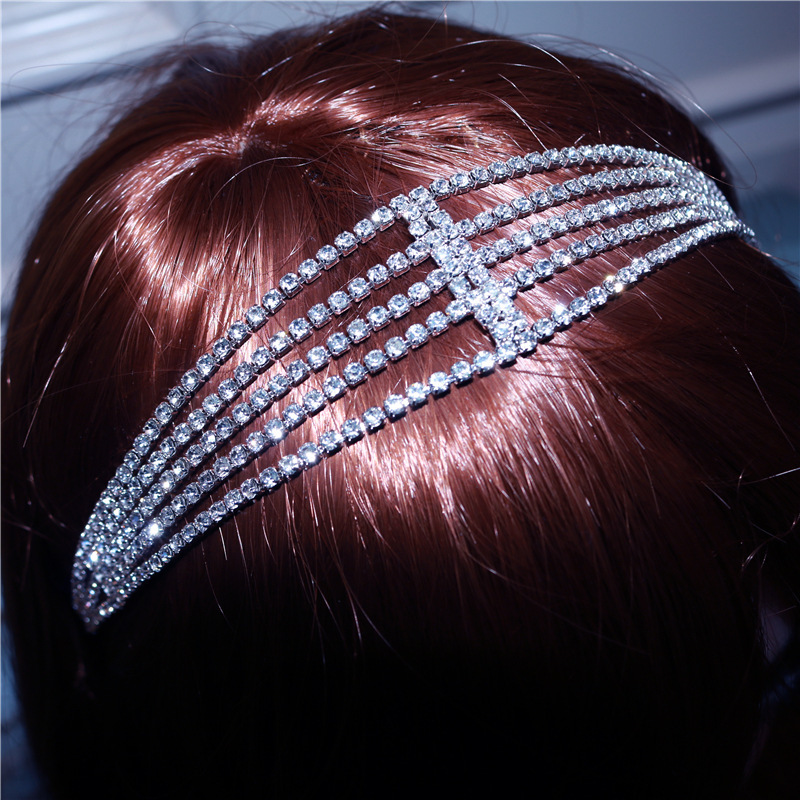 New Trend Simple Fashion Bridal Elastic Multi-layer Rhinestone Headband display picture 3