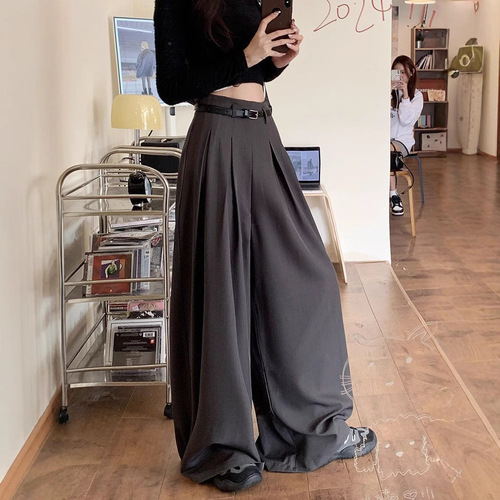 Korean-style design loose and slimming casual suit pants for women, summer new arrivals high-waisted wide-leg drape floor-length trousers