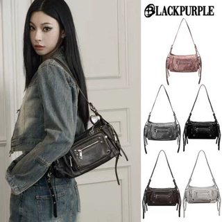 5色韩国blackpurple时尚包包女2025新款机车包辣妹风单肩斜挎手拎
