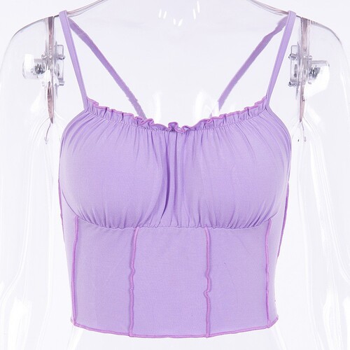 In stock 2024 summer camisole crop top ruffled spaghetti strap sexy chic versatile chest-flattering slim-fit women's top