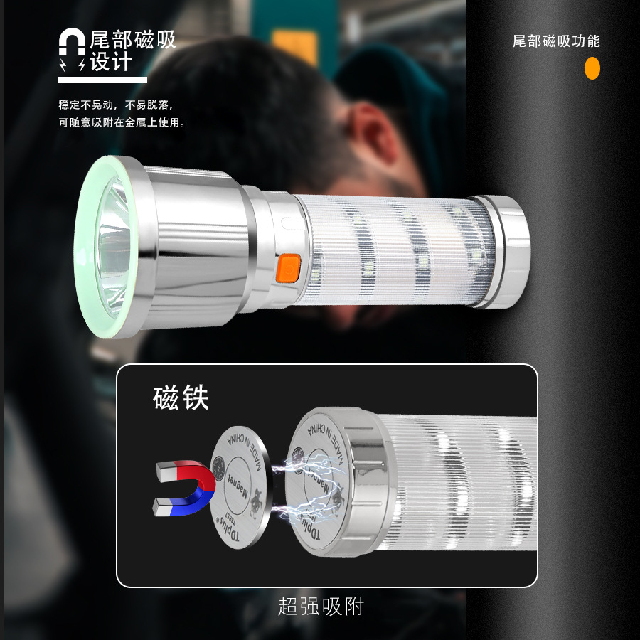 Nuevo cross-border linterna de luz luminosa multifuncional lámpara de camping multifuncional tipo C linterna LED recargable