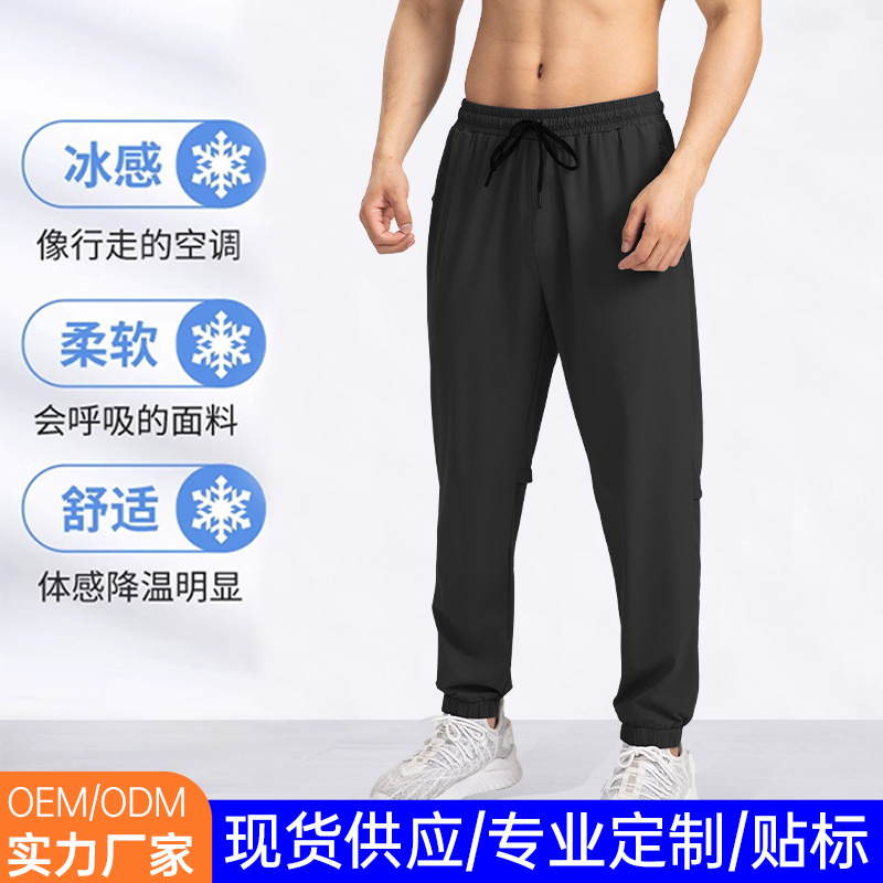 Cross-Border Sports Pants Outdoor Men's Quick-Drying Thin Running Training Jogger Ice Silk Wide-Leg Pants Outdoor Sports
