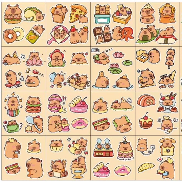 Pegatinas de cuentas de Kapibala Pegatinas de pet de carpincho de dibujos animados Pegatinas de bricolaje para estudiantes Taza de agua impermeable Pegatinas de la carcasa del teléfono