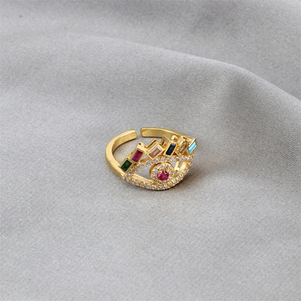 Fashion Eye Copper Inlay Zircon Open Ring 1 Piece