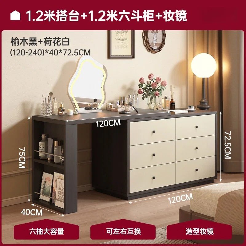 Retro estilo francés cabecera de cama梳妆台 escritorio 2 en 1 pequeño dormitorio retráctil mesa de maquillaje de gran capacidad de almacenamiento