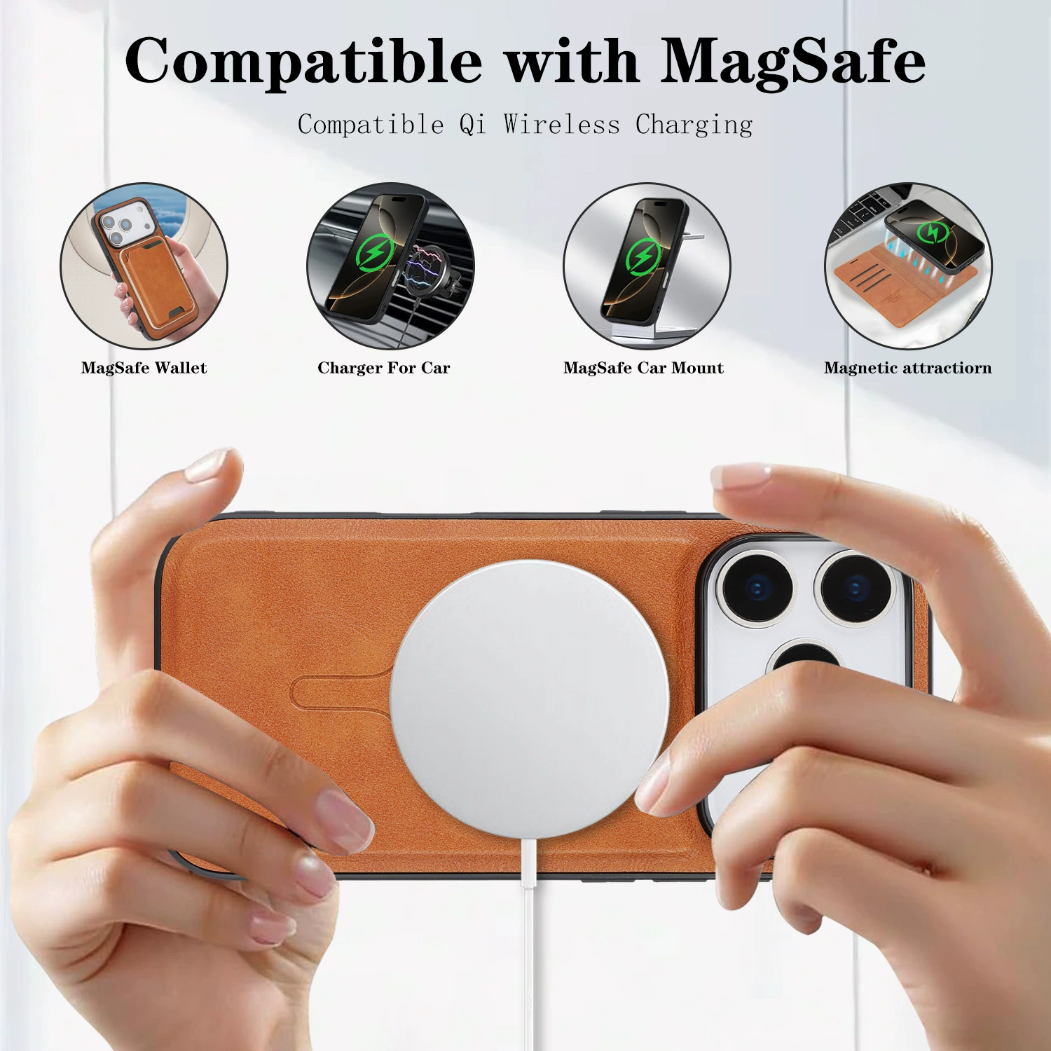 Suitable for iPhone17Pro Max wireless charging leather case MagSafe two-in-one plug-in card split protective case