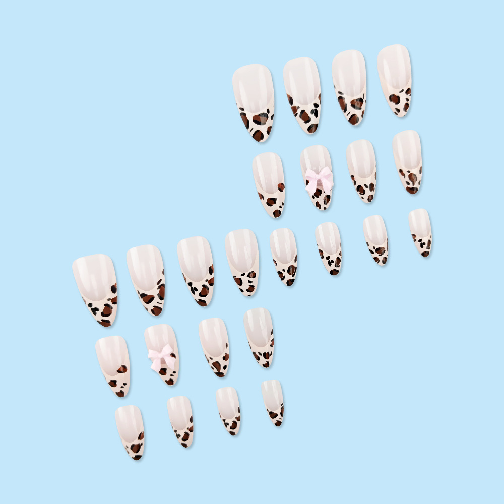 Venta caliente en Europa y América, estampado de leopardo francés, parche de uñas con lazo simple, parche de uñas postizas desmontables image 5