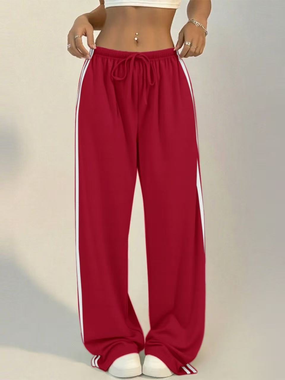 High-waisted Wide-leg Lounge Pants With Side Stripe Detail_voghion.com