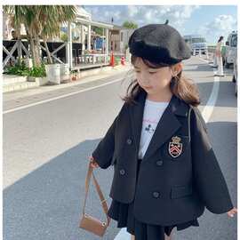女童网红西服套装秋季新款韩版儿童洋气学院风外套百褶裙两件套潮