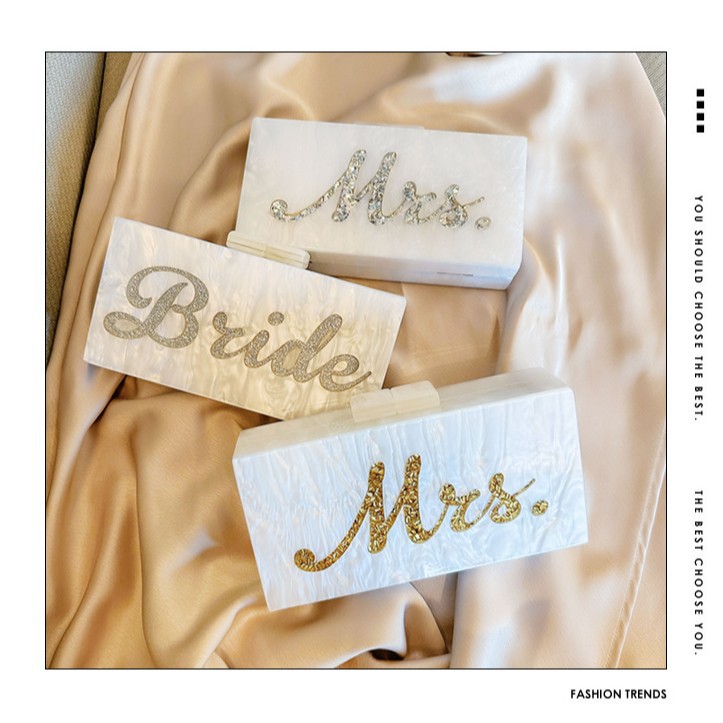 Nueva bolsa de cena de mujer alta sensibilidad letras de perlas blancas acrílicas bolsa de cena inclinada exquisita bolsa de mano de boda