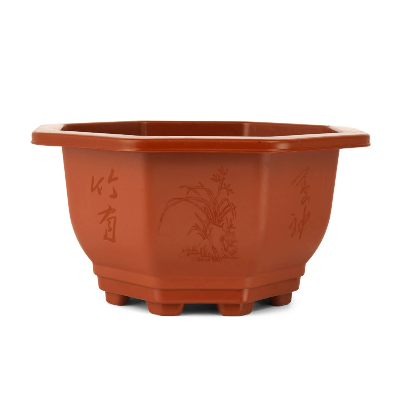 Plastic red hexagonal flowerpot, increased thickness