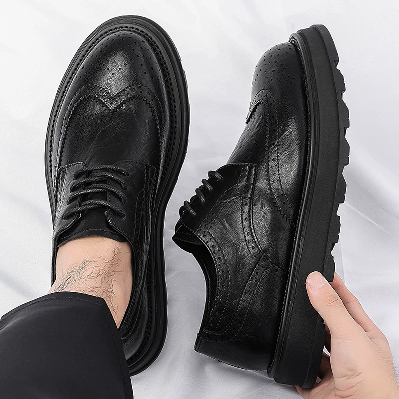 Мужские туфли Brogue с резьбой, модные деловые деловые повседневные кожаные туфли с круглым носком в британском стиле, мужские свадебные туфли на толстой подошве 20918