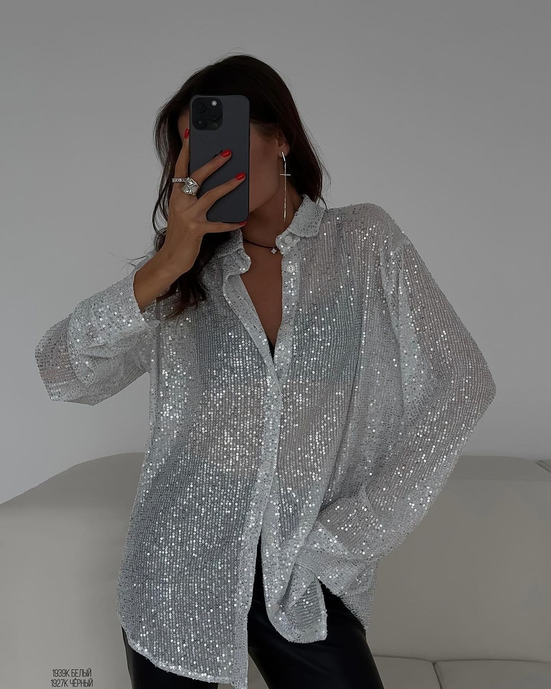 2025 Spring Summer New Sequin Top Turn-down Collar Long Sleeve Cardigan Basic Women's Shirt Jacket_voghion.com