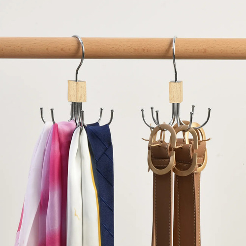 Bestselling Multi-functional Solid Wood Swivel Hex Hook Clothes Rack with Invisible Home Bag Scarf Storage Hook