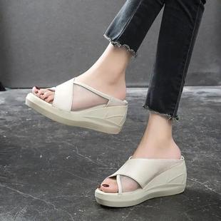 2025 Fish Mouth Thick Sole Wedge Sandals Open Toe Breathable Women's Shoes Tropical Style Women's Slippers