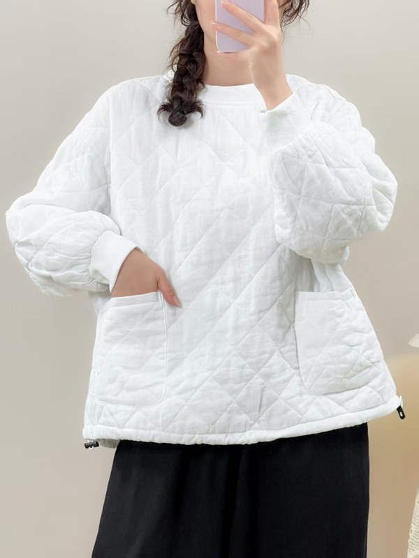 苎麻棉衣 2025冬季新款 文艺菱形格套头上衣女保暖外搭棉服99102|undefined