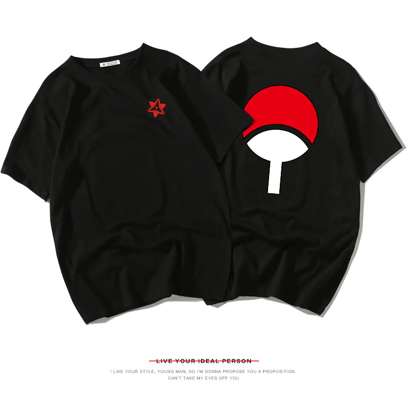 Naruto Eternal Royeye Family Emblem Short-sleeved Pure Cotton Uchiha Sasuke Mustela Shendu T-shirt Half-sleeved Shirt Clothes