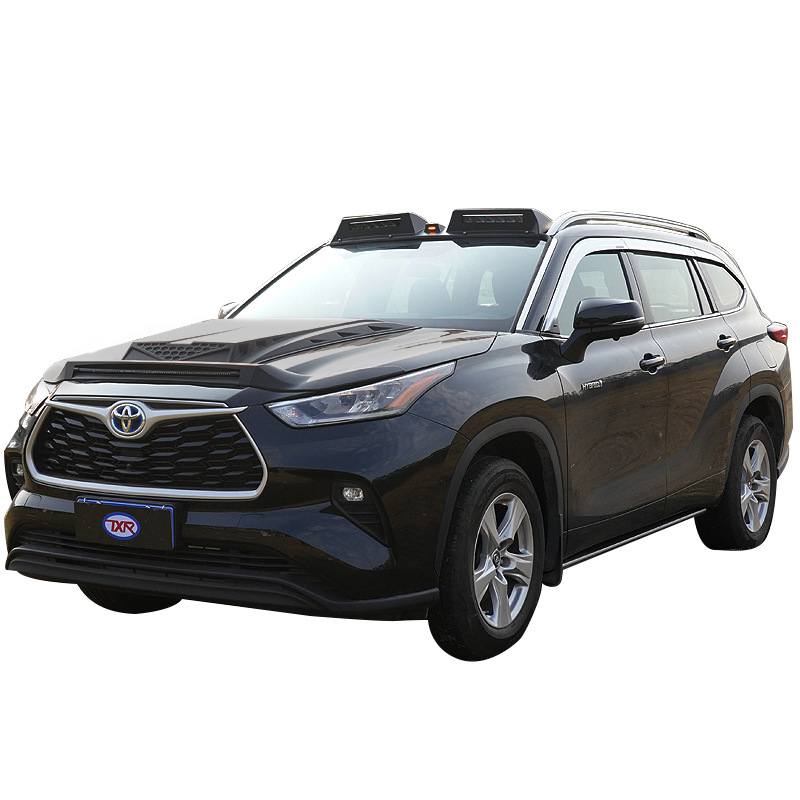 Adecuado para Toyota Highlander con modificación de protector de grava iluminado, cubierta de capó Crown Land Cruiser, pasos de rueda todoterreno, faro de techo.