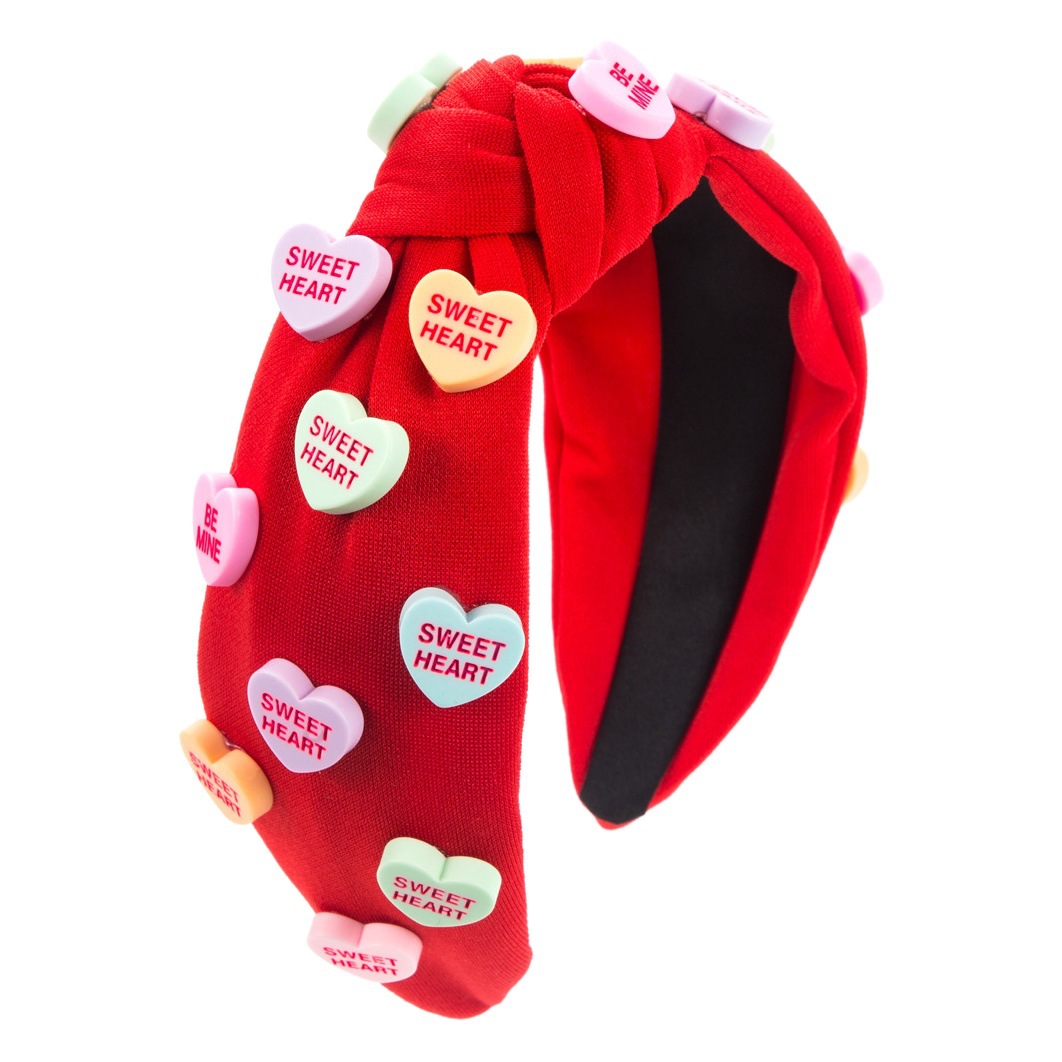 Venta caliente transfronteriza Nueva Europa y América Letras del Día de San Valentín Amor Diadema roja Anudado de lado ancho Tela de color sólido Accesorios para el cabello