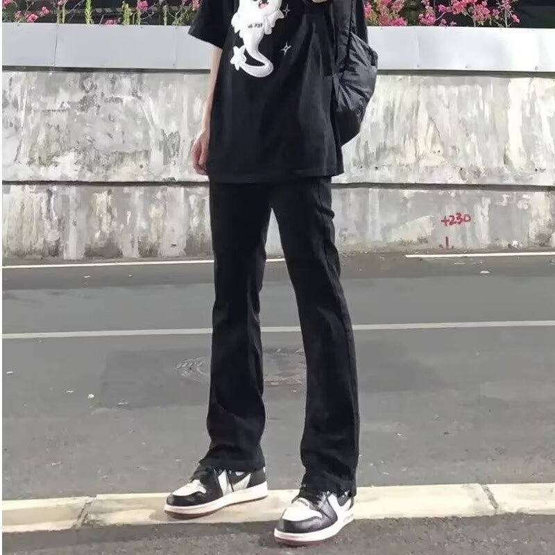 Estilo de Hong Kong hombres de moda verano nuevo estilo 2024 personalidad alfabeto jeans hip-hop ins marea calle alta tendencia pantalones guapos