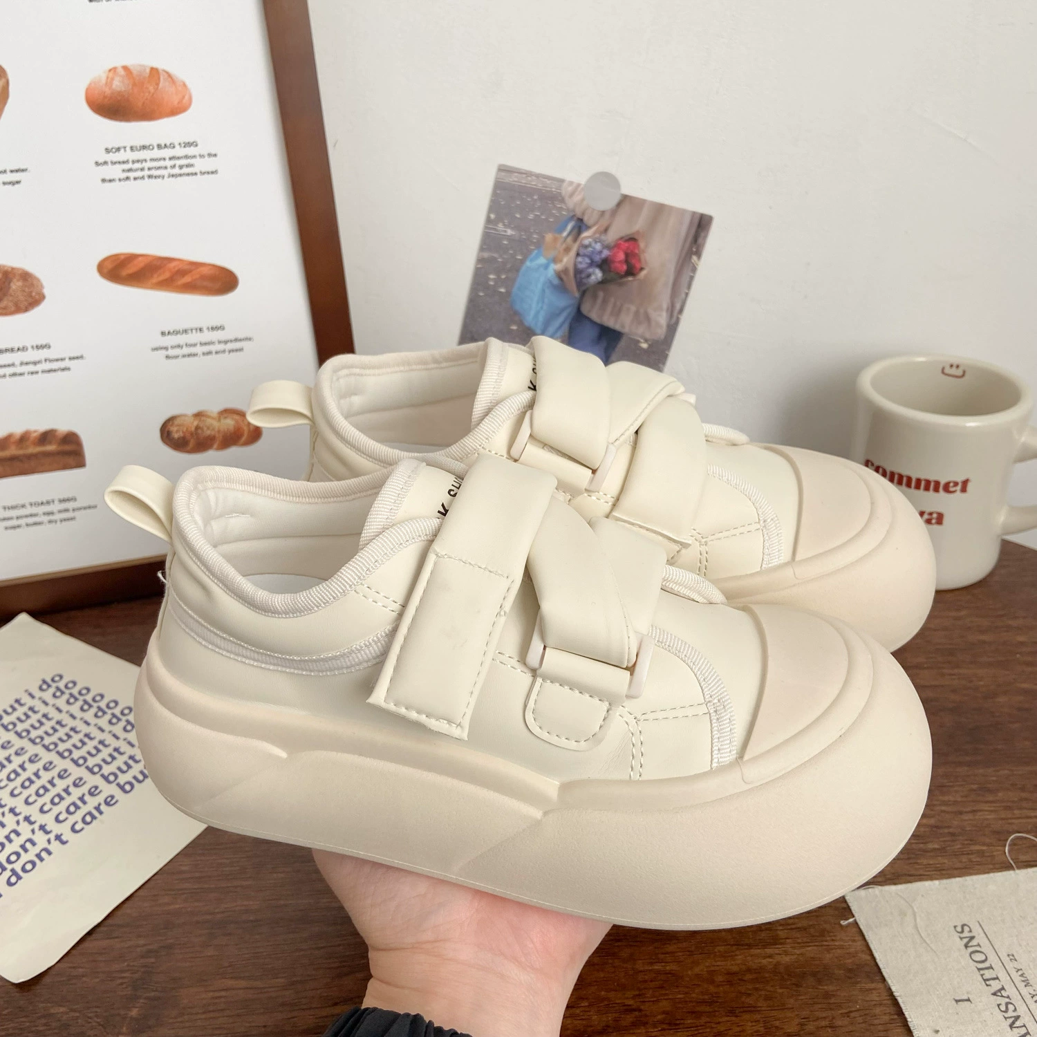 Белые кремовые туфли на Velcro, обувь, высокие кроссовки, корейский стиль