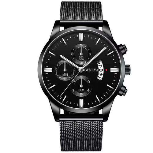 Cross-border new blue men's mesh strap watch men's quartz calendar watch fashionable business watch wholesale