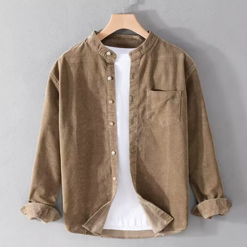 Spring and Autumn Corduroy Solid Color Long-Sleeved Shirt Jacket Men's Loose Top Retro Men's Corduroy Shirt Outer Wear