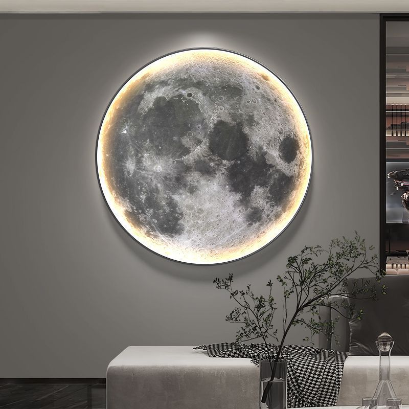 Luna moderna lujosa redonda iluminante fondo planetario pared decoración pintura de dormitorio sala de estar sofá porche colgar mural