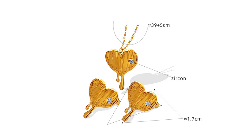 Fashion Heart Shape Titanium Steel Zircon Earrings Necklace