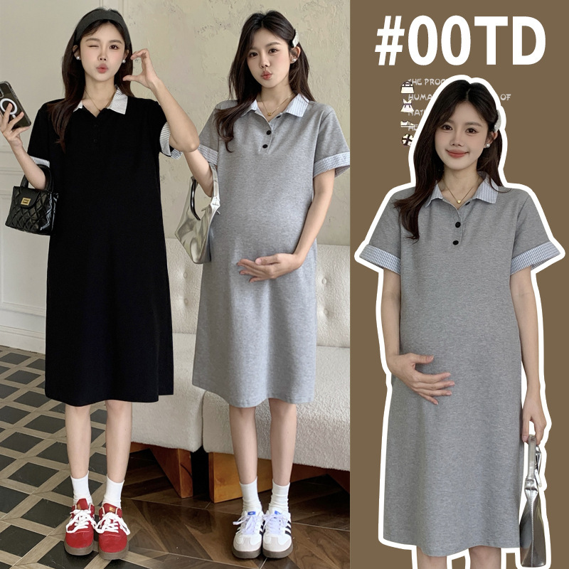 Maternity Dress, New Summer Style, Stylish and Discreet, Suitable for Petite Women during Pregnancy, with a High-End Feel, Work-Friendly, Patchwork Design, and Turn-Down Collar