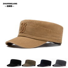 外贸欧美男士纯棉平顶军帽子字母刺绣鸭舌帽运动棒球帽户外遮阳帽
