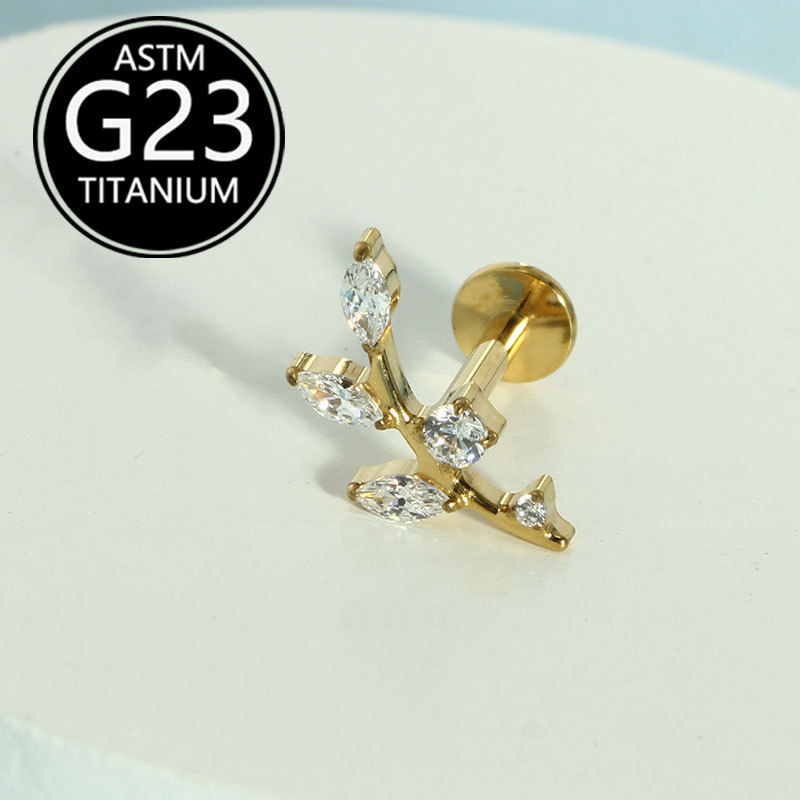 G23 Titanium Leaf-Shaped Zirconia Piercing Jewelry Set for Lip Nose Ear Cartilage detail image 7