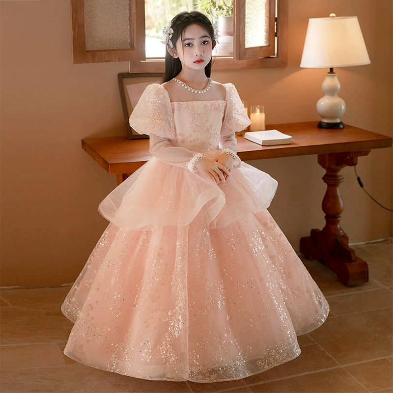 Детский хостинг Фортепиано Платье Платье Принцессу Платье Девушки высокого класса Платье День рождения Цветочница Свадебное платье