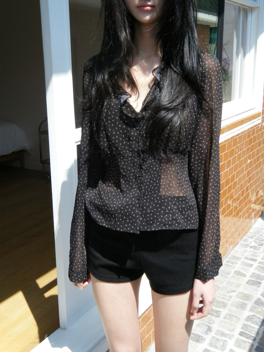 Camicia donna floreale scollo a v chiffon stile mori maniche lunghe_voghion.com