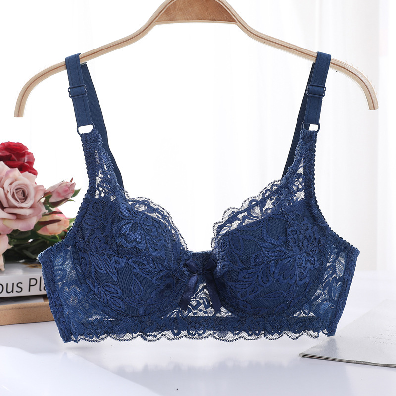 Gran tamaño sin esponja sujetador de mujer ajustable gran taza de encaje sexy delgado gran pecho pequeño ropa interior anti-caída image 8
