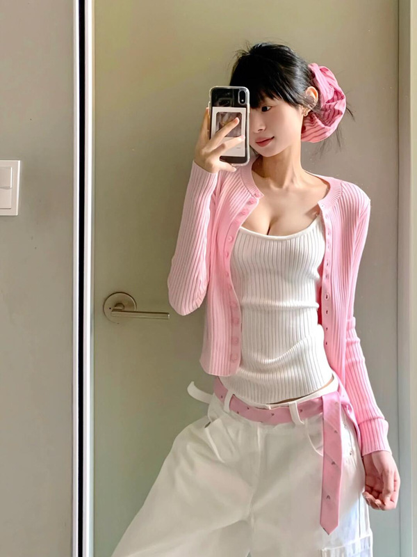 韩系温柔风针织吊带背心开衫两件套装女纯欲甜辣妹修身2025早秋季|undefined