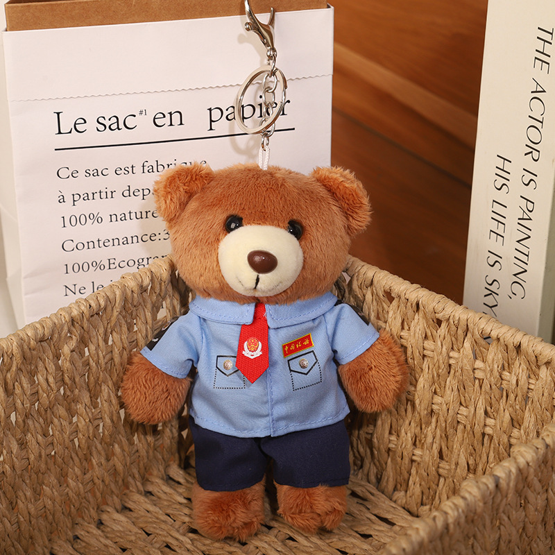 2025 nuevo uniforme de oso fuego cielo azul rescate colgante Teddy bear muñeca juguete de peluche publicidad llavero
