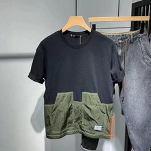 捡漏~外贸尾单潮牌短袖t恤男士夏季拼接撞色半袖体恤男装上衣