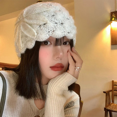 韩系镂空花朵包头帽女秋冬防寒保暖毛线帽手工钩针帽子百搭显脸小