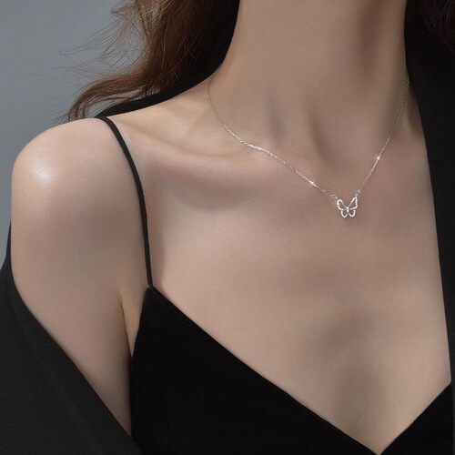 Hollow Butterfly Diamond Necklace Women's Ins Trend Internet Celebrity Temperament Clavicle Chain Niche Design Simple Forest Necklace