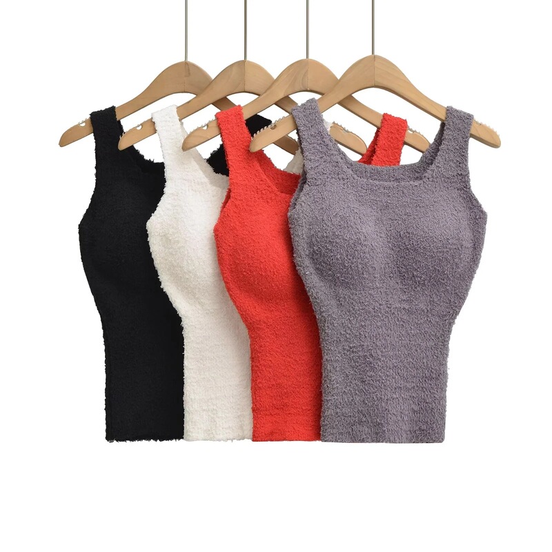 Plush Camisole for Women, Lamb Velvet Fleece-Lined, Warm Base Layer, Autumn and Winter, with Breast Pads, No Need to Wear Bra, All-In-One Inner Wear