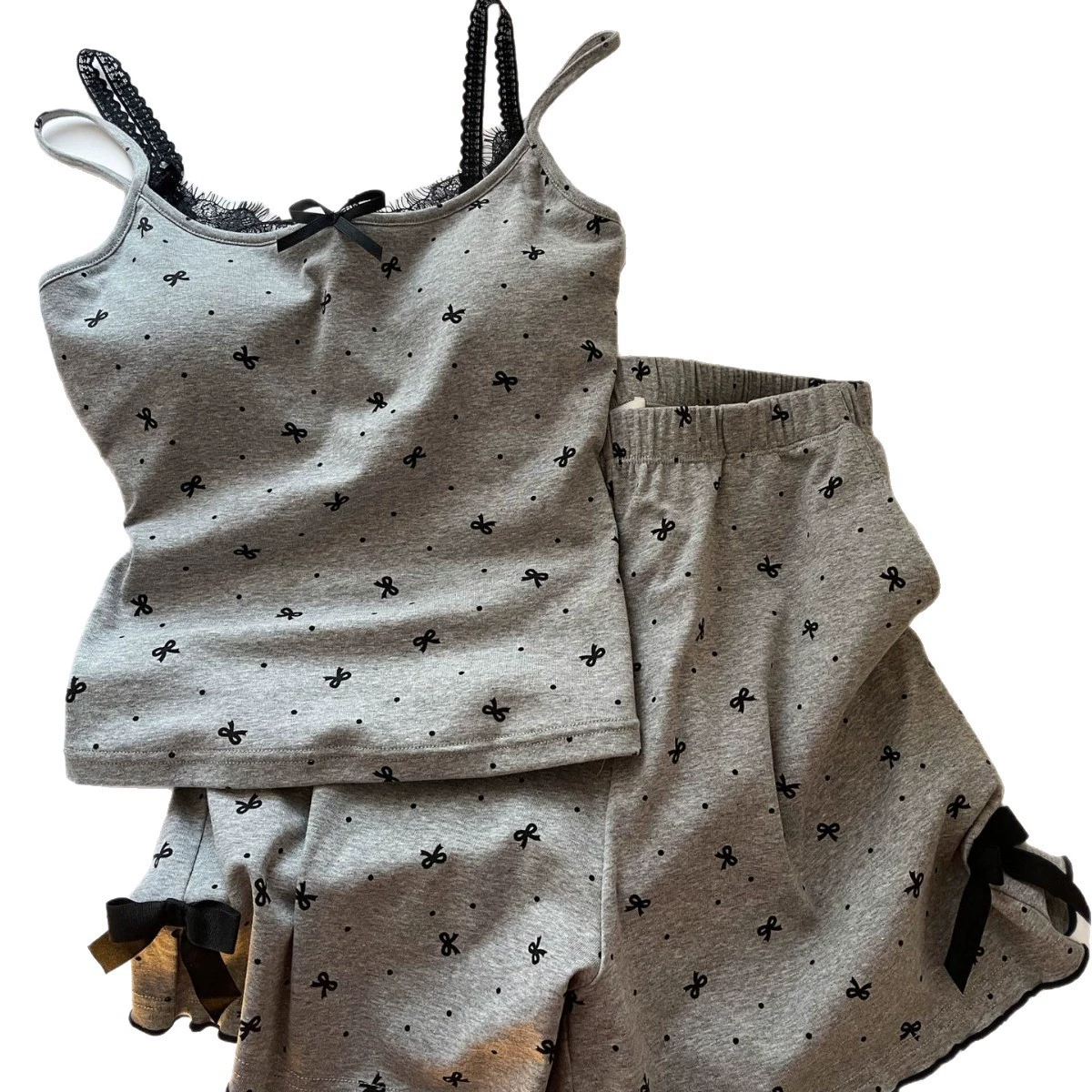 Top with cups, summer cute pijama, sexy set with bow, lifting effect