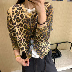 复古金钱豹纹针织毛衣开衫女2025秋季上新时髦洋气外套上衣外穿款