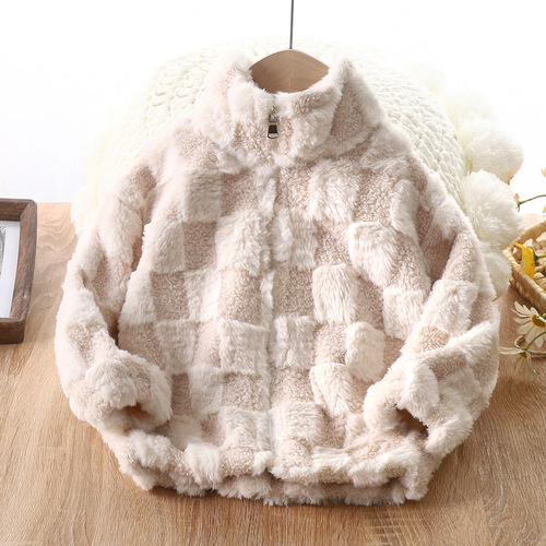 Children's Fleece Jacket Autumn/Winter New Cardigan Thick Top Zipper Stand Collar Middle/Large Kids Unisex Baby Apparel